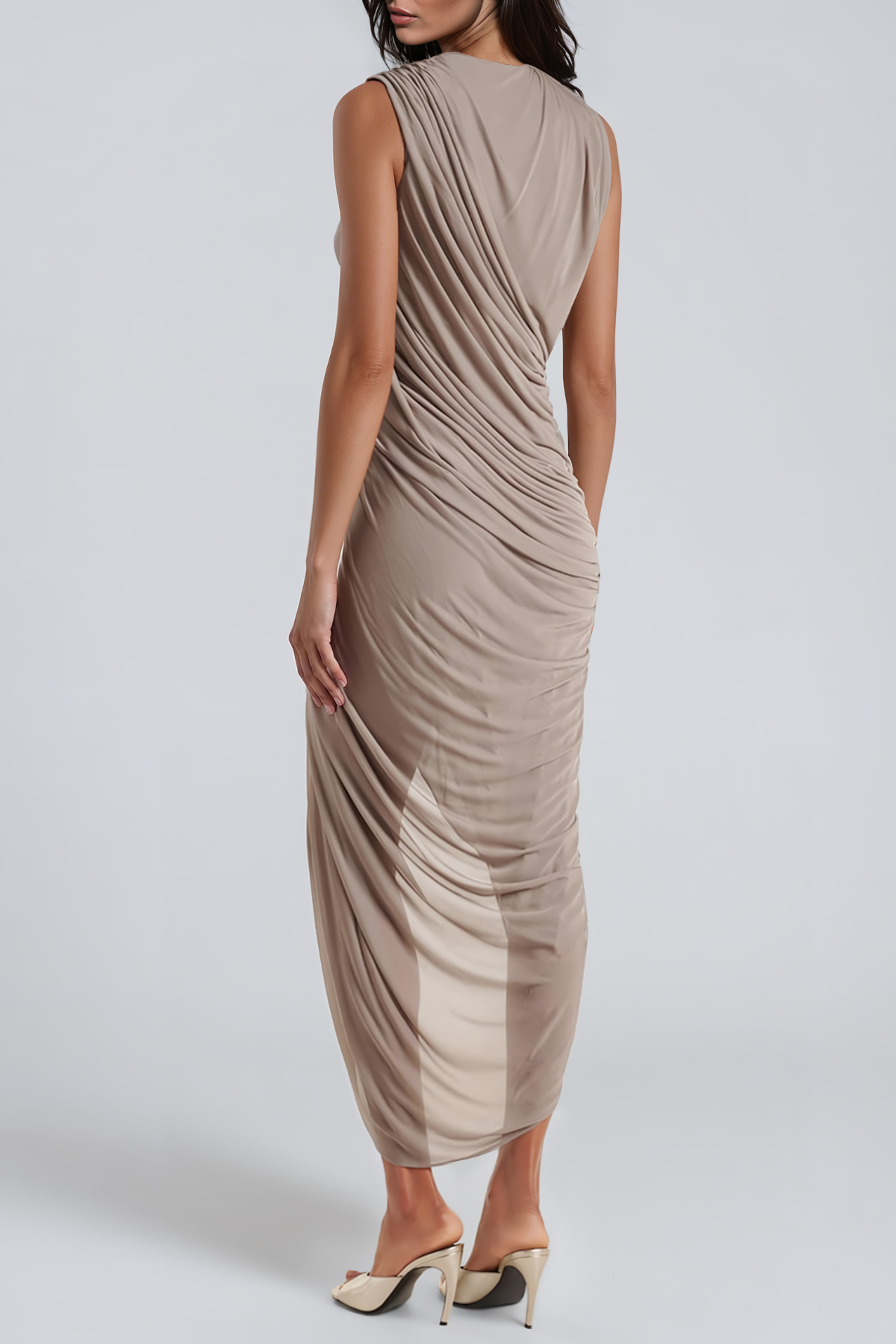 Ceylin Plunge Split Ruch Midi Dress