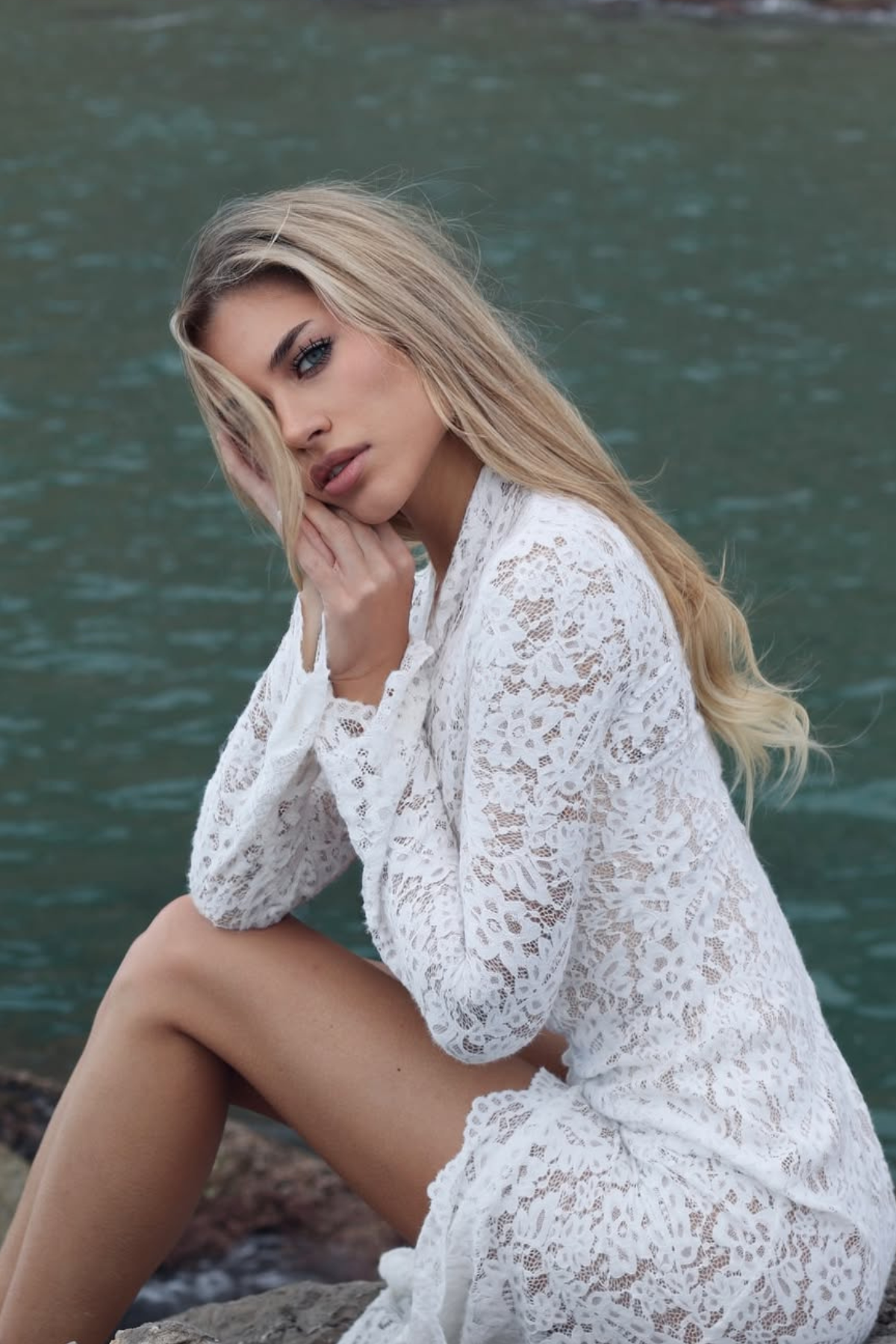 Babirye Plunge Lace Split Maxi Dress