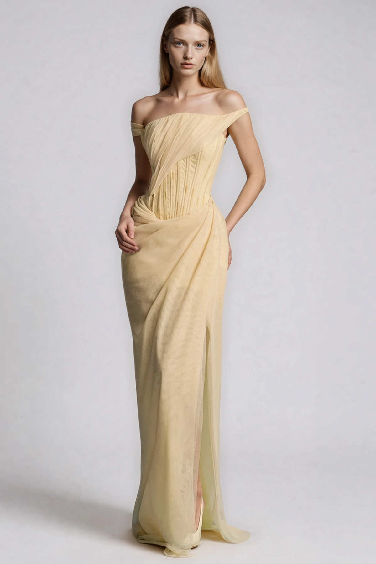 Dechen Off Shoulder Corset Split Maxi Dress