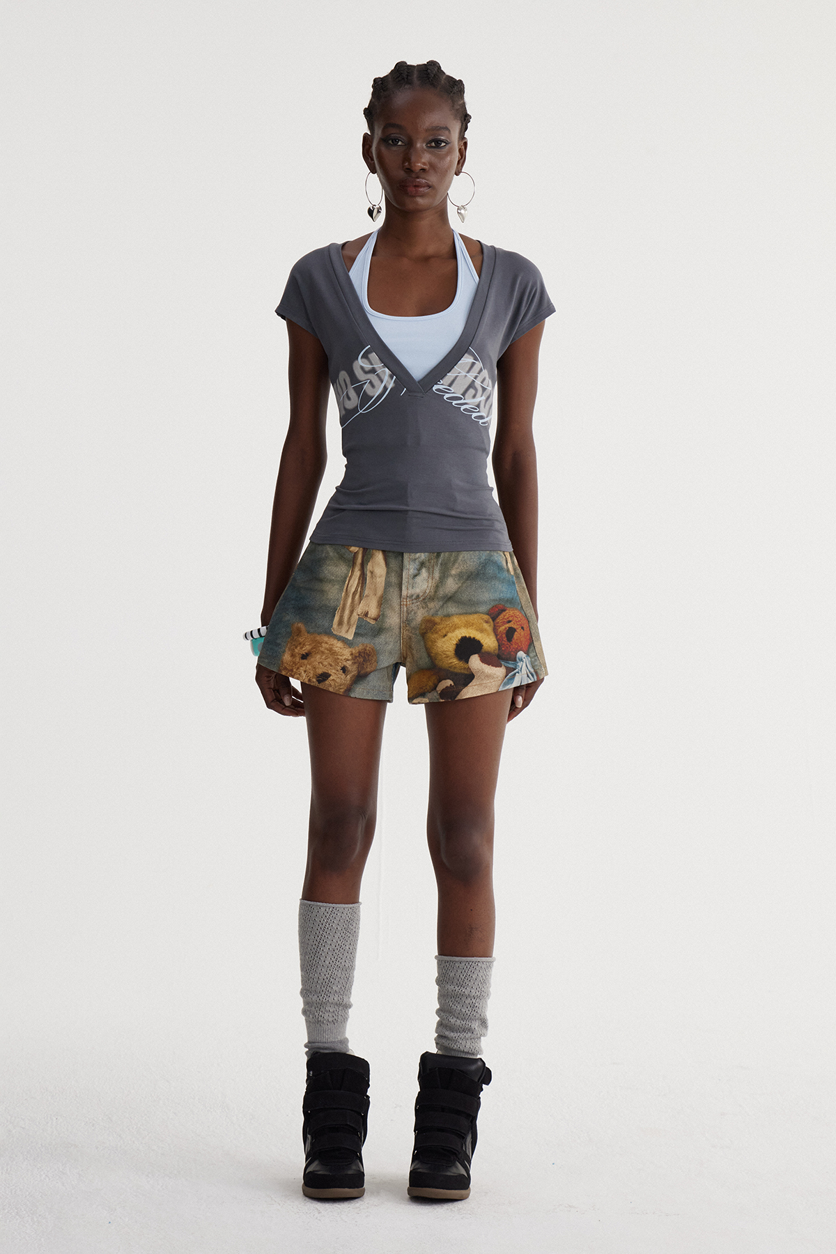 Dmitar Print Denim Shorts