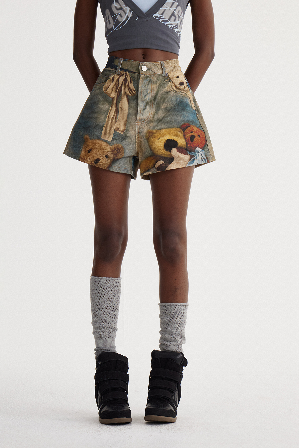 Dmitar Print Denim Shorts
