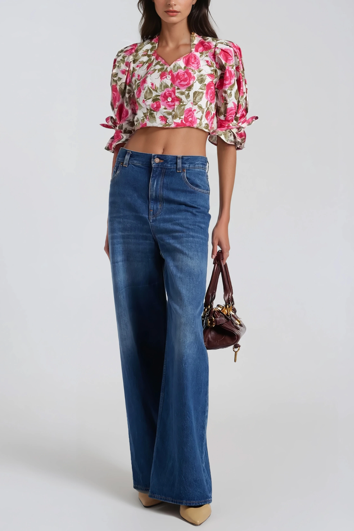 Hend Puffy Sleeve Flora Top