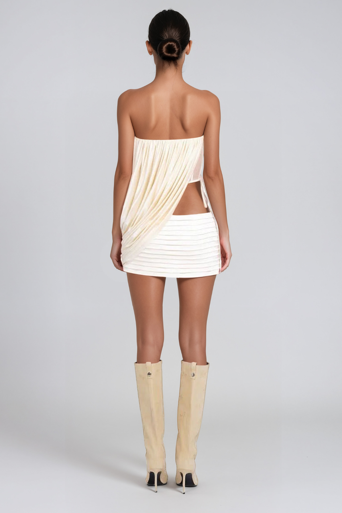 Javonte Strapless Ruch Split Mini Skirt Set