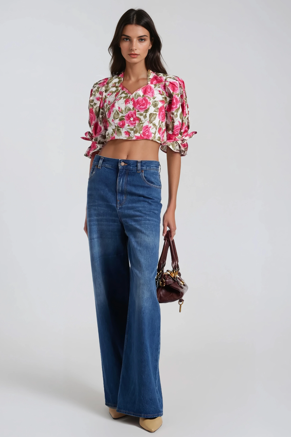 Hend Puffy Sleeve Flora Top