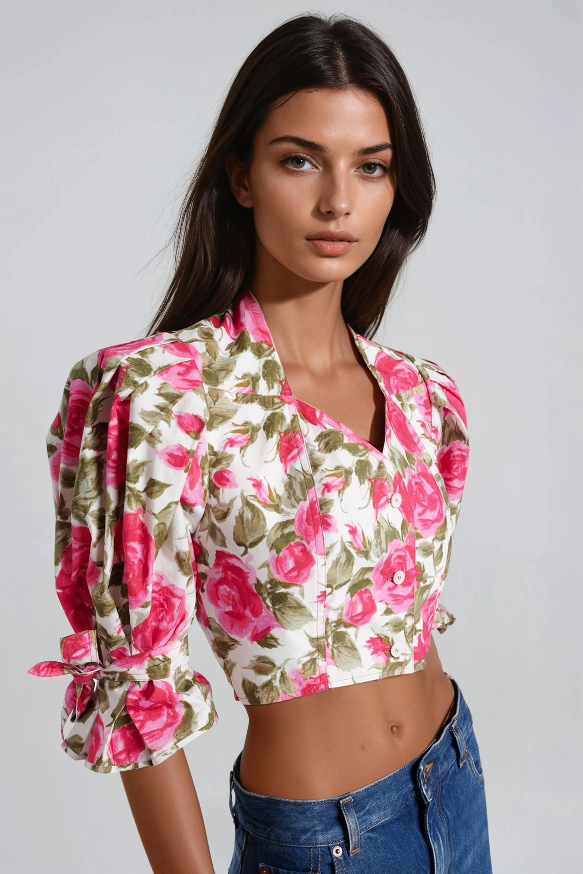 Hend Puffy Sleeve Flora Top