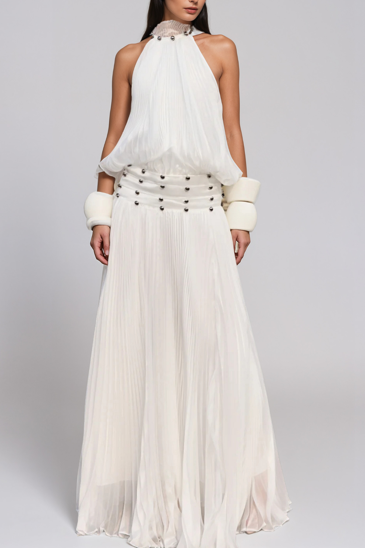 Jawad Halter Neck Ruch Maxi Dress
