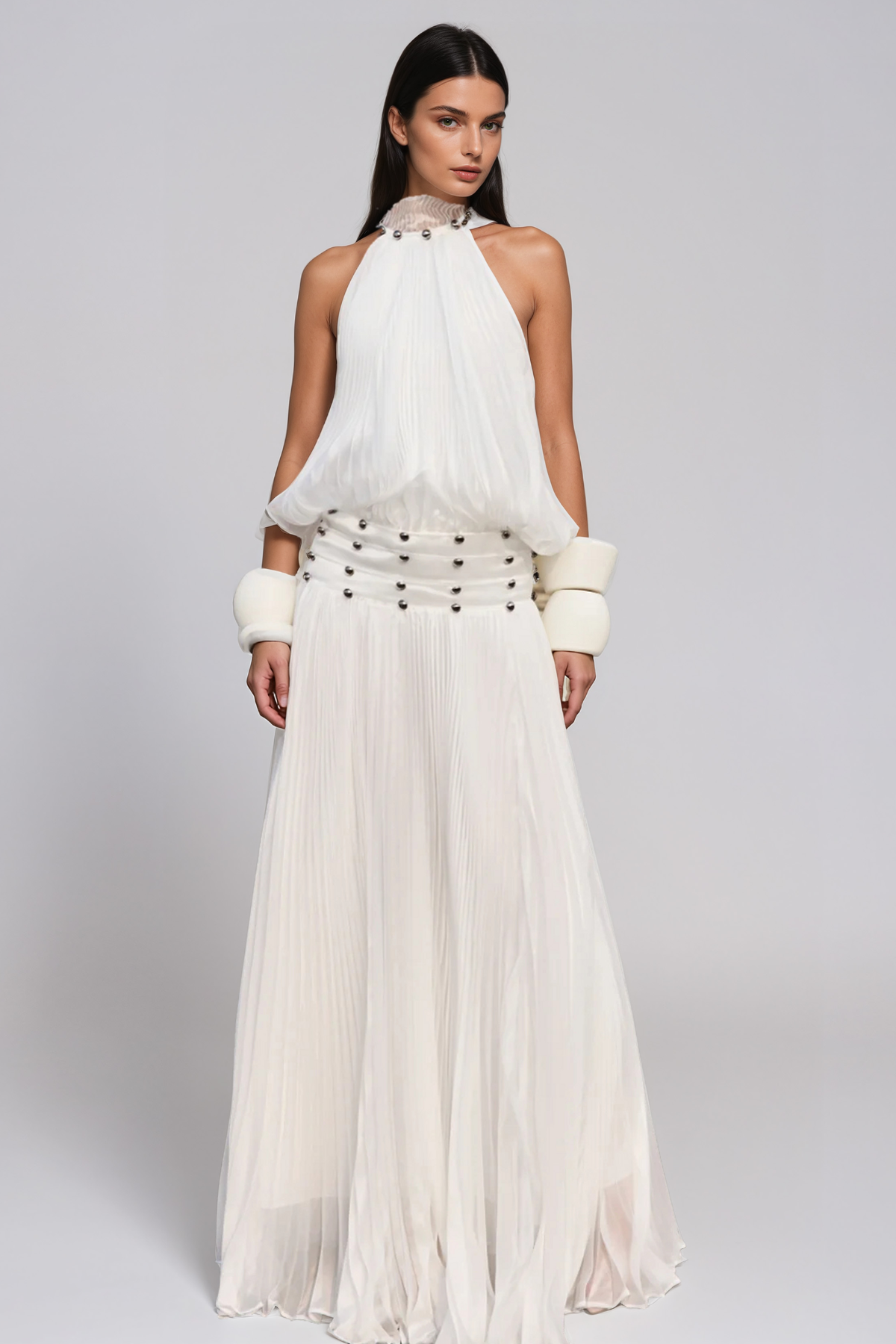 Jawad Halter Neck Ruch Maxi Dress