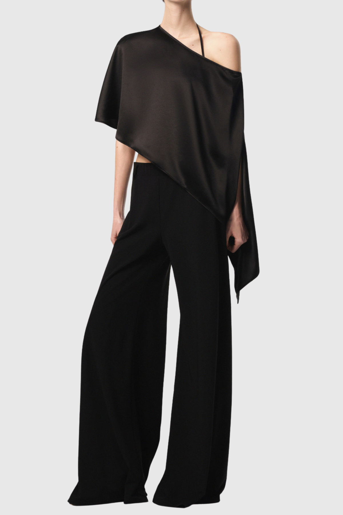 Habiba Satin Asymmetric Top In Black
