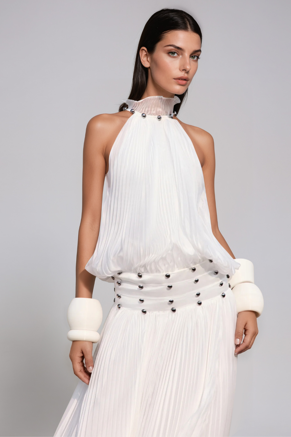 Jawad Halter Neck Ruch Maxi Dress