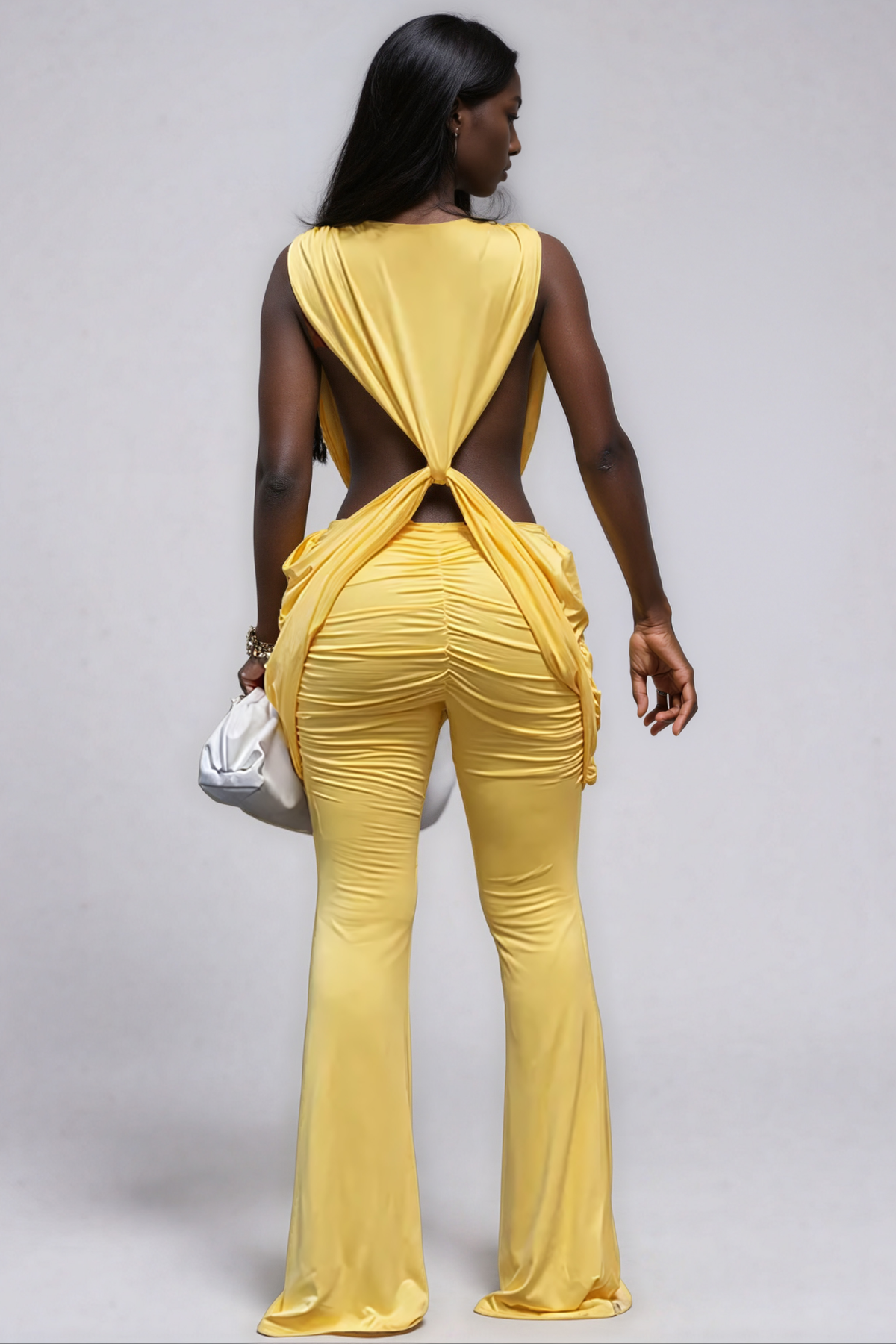 Ceylin Ruch Twist Plunge Pants Set