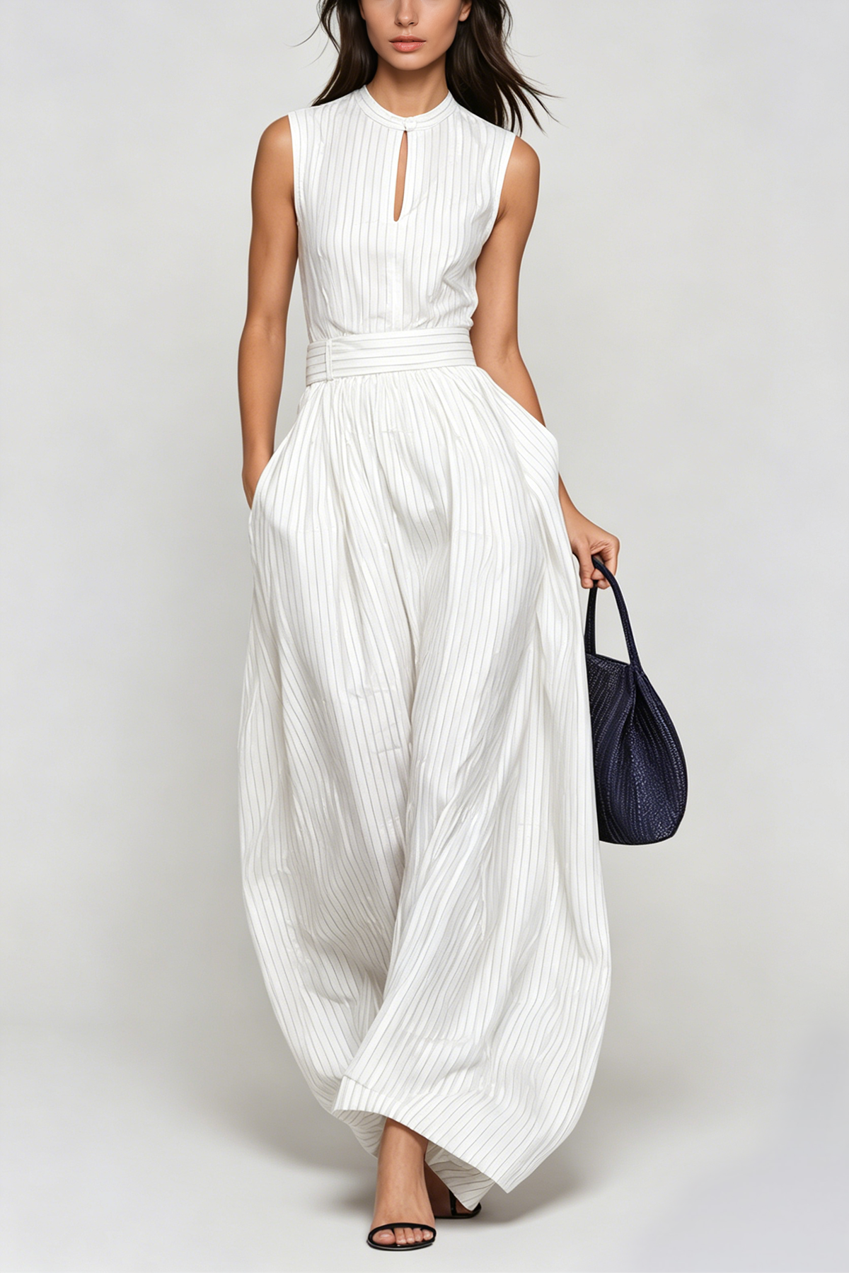 Hermanus Sleeveless Cutout Stripe Jumpsuit In White
