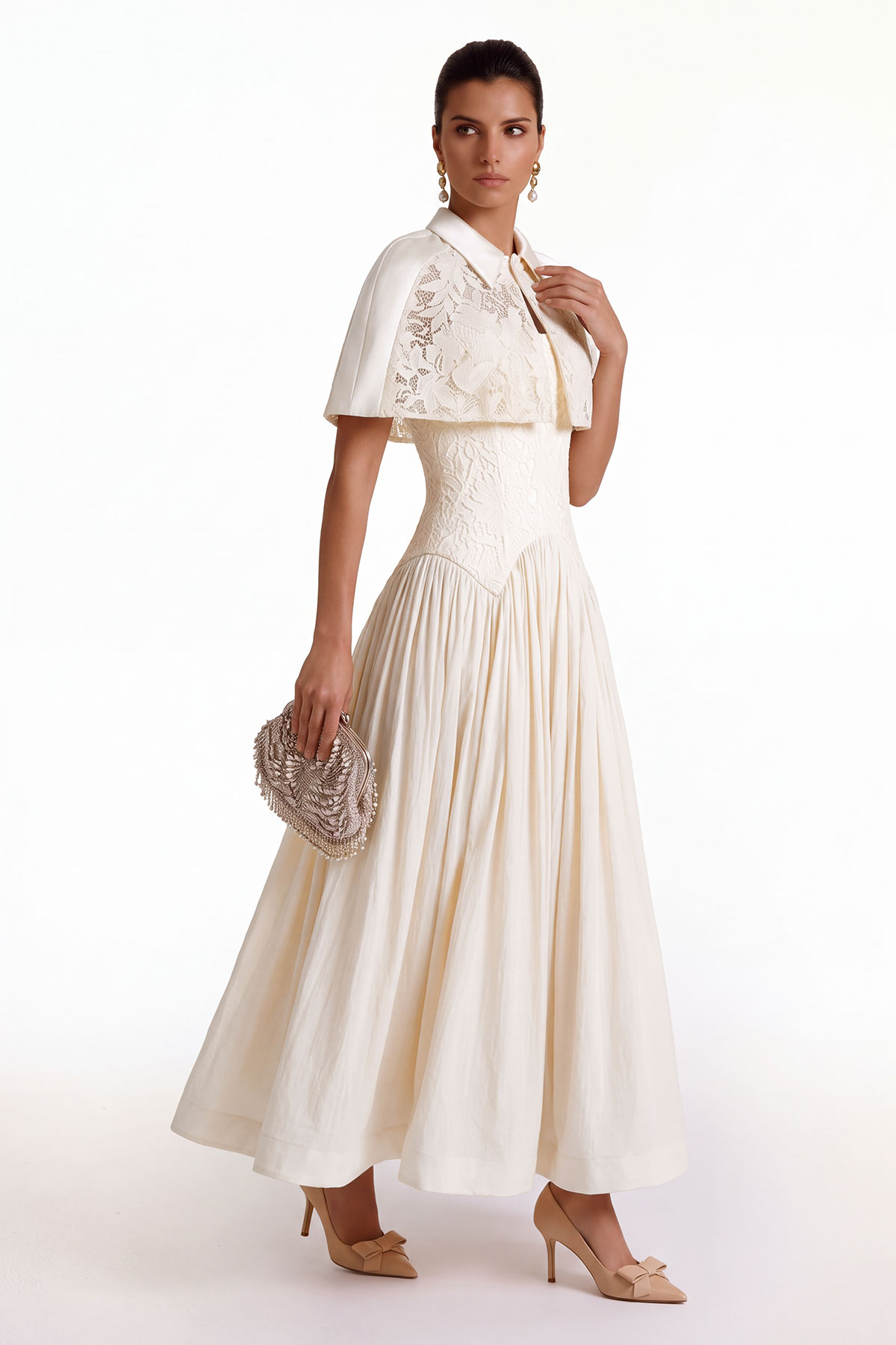 Diodato Floral Shawl Mesh Maxi Dress