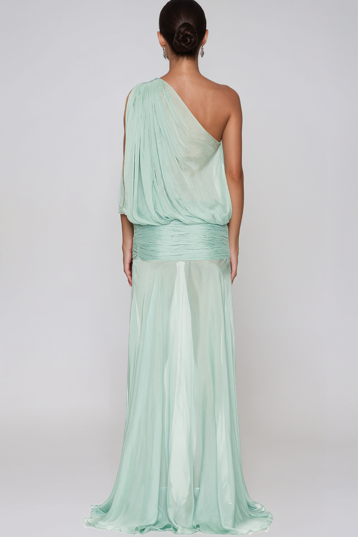 Javaid One Shoulder Mesh Draped Maxi Dress