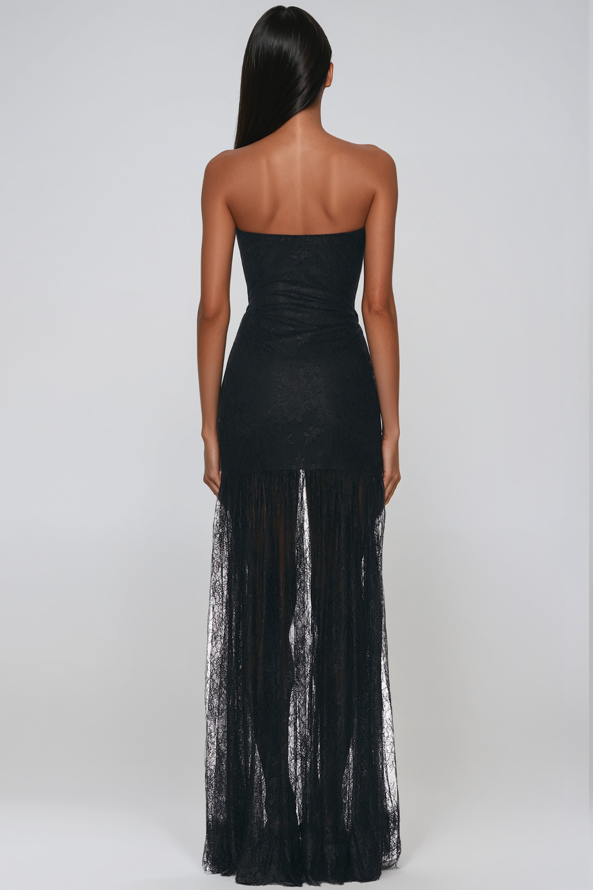 Javad Strapless Lace Split Maxi Dress