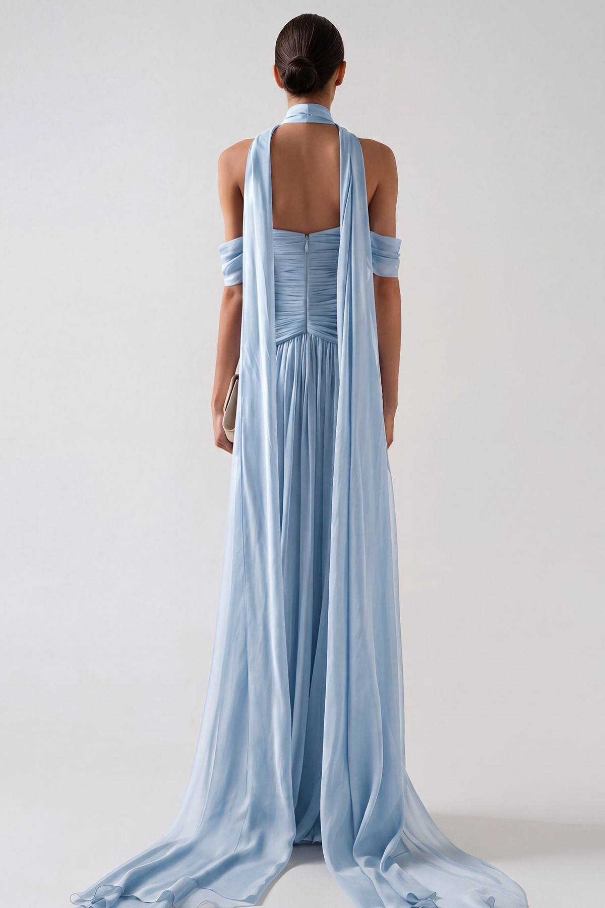 Giosetta Off Shoulder Ruch Scarf Maxi Dress In Blue