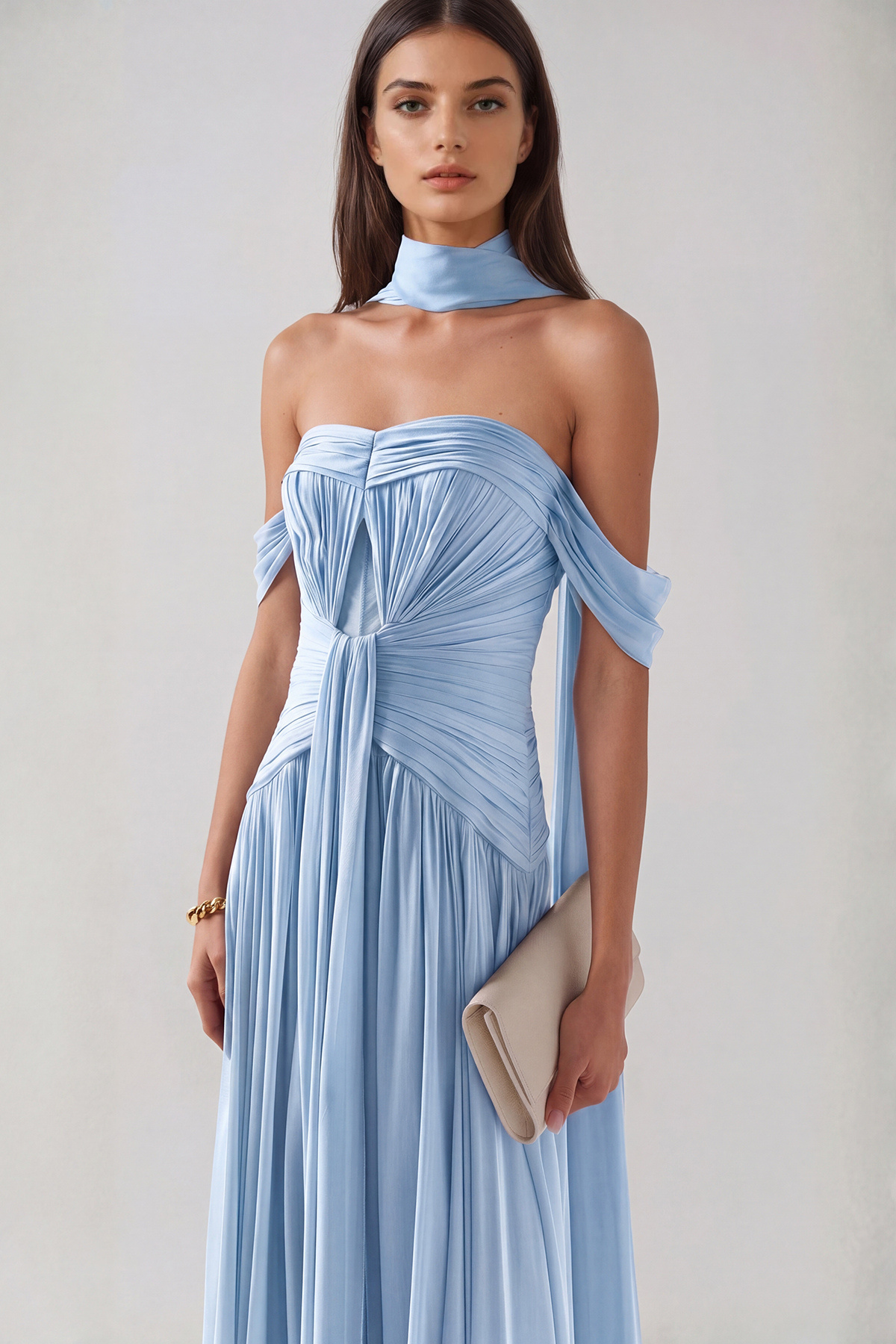 Giosetta Off Shoulder Ruch Scarf Maxi Dress In Blue