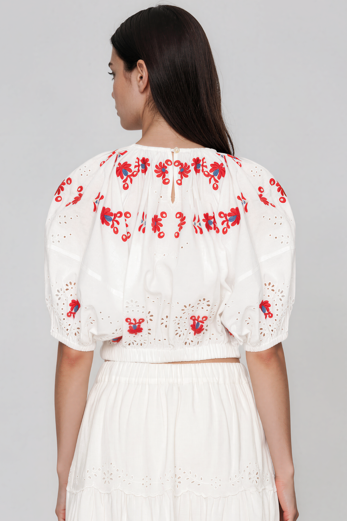 Kaida Puff Sleeve Embroided Floral Skirt Set