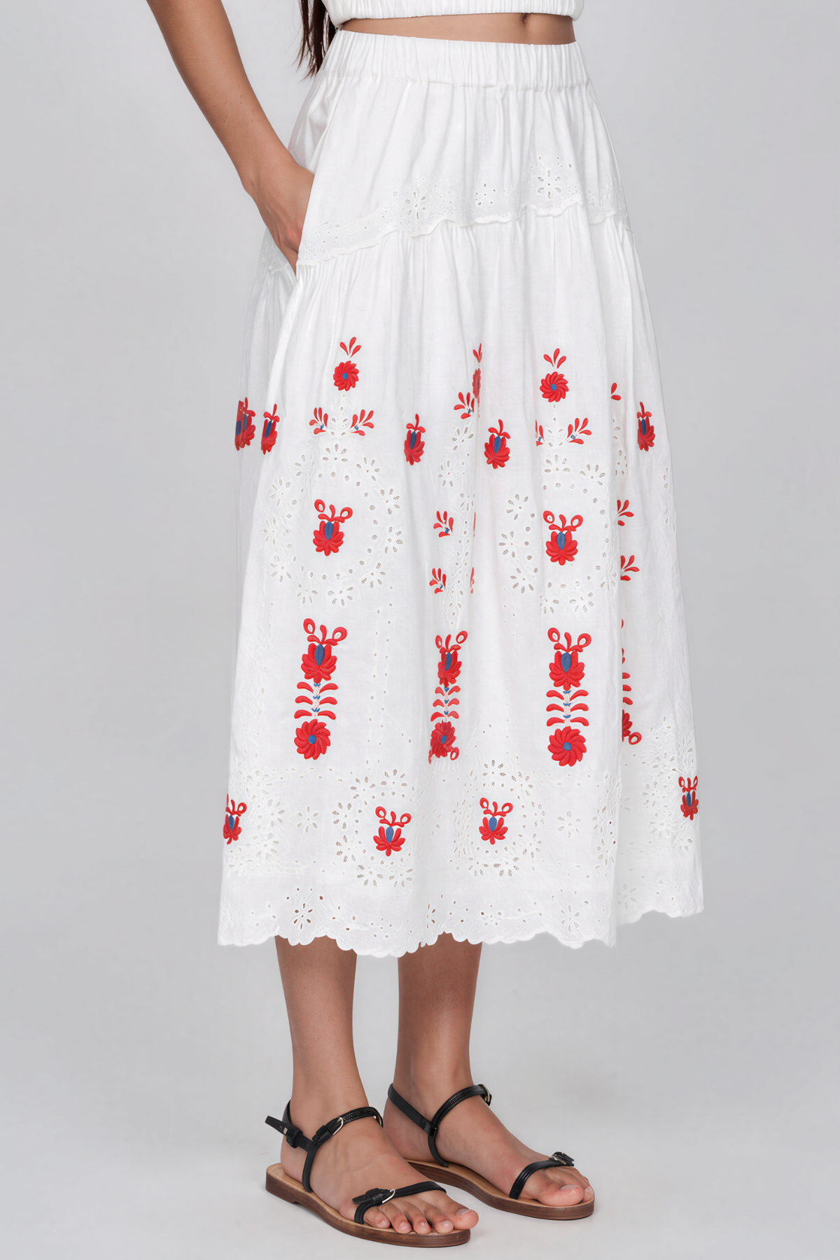Kaida Puff Sleeve Embroided Floral Skirt Set