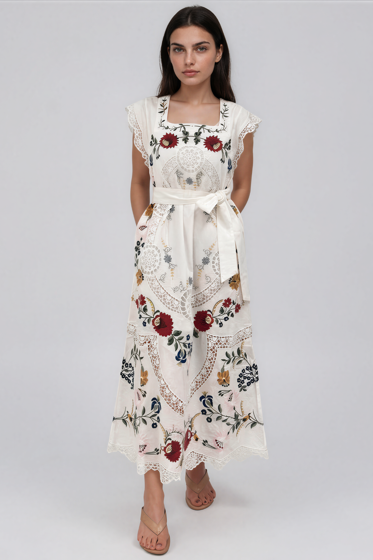 Lenia Lace Floral Midi Dress