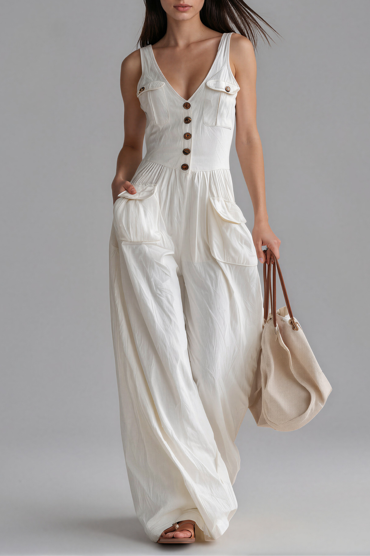 Rory Linen V neck Wide Leg Jumpsuit