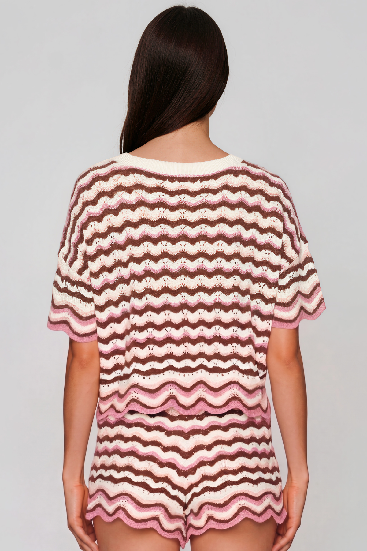Henry Stripe Knit Shorts Set In Pink