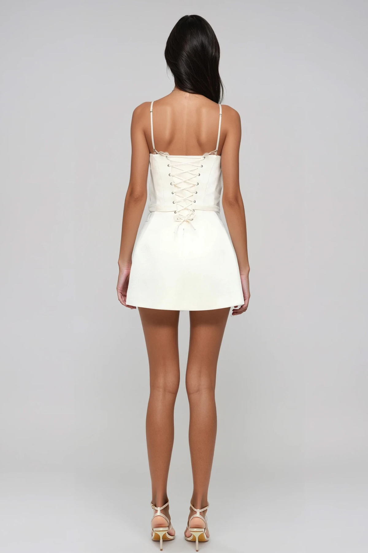 Flannery Spaghetti Colorblock Mini Dress In White