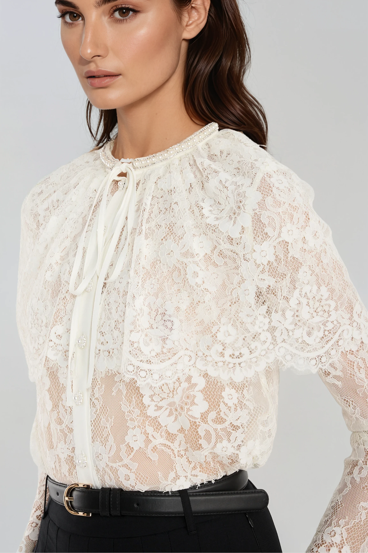 Hamid Rhinestone Embroidered Shawl Top