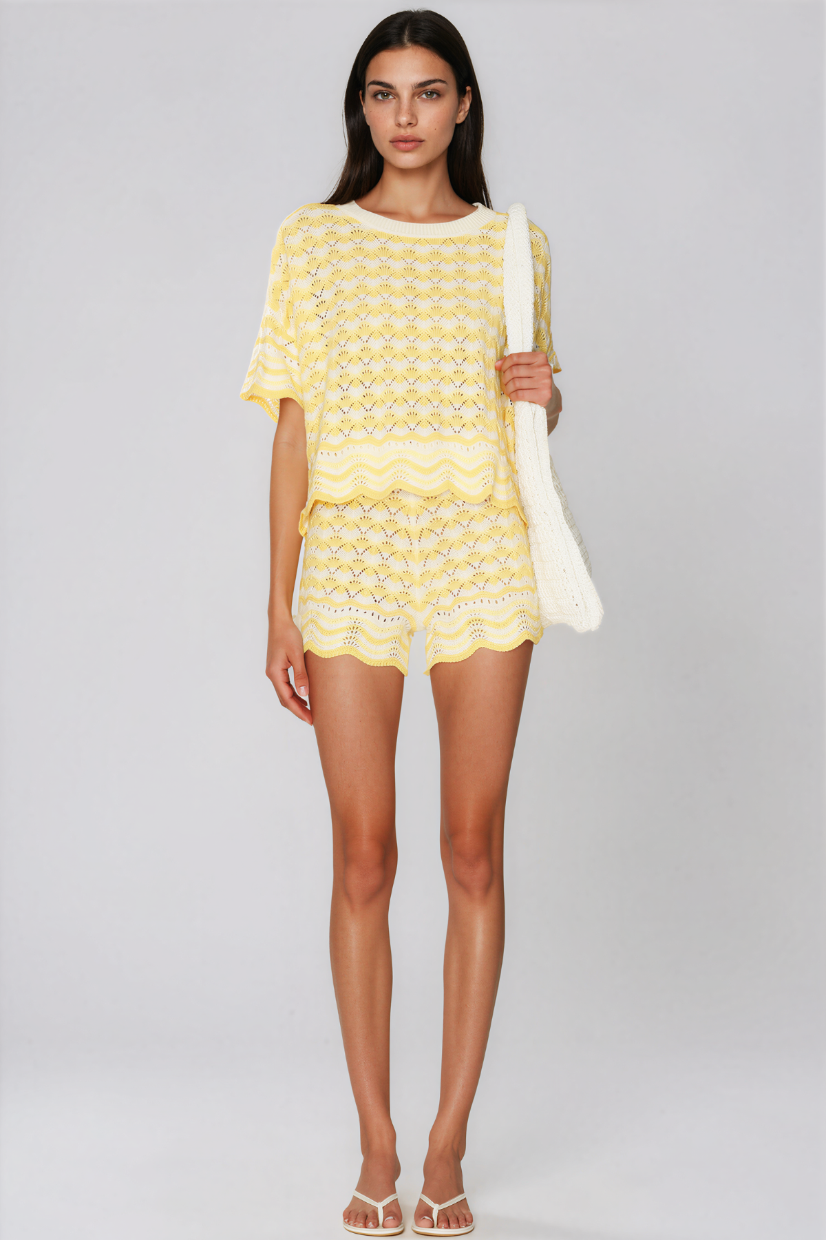 Henry Stripe Knit Shorts Set In Yellow