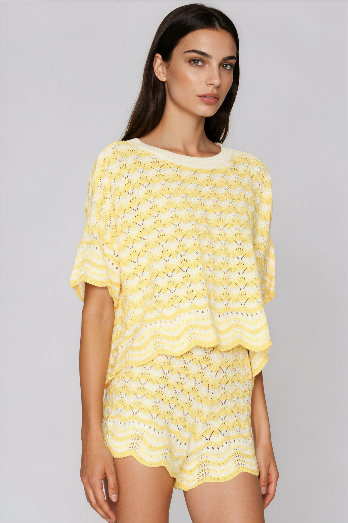Henry Stripe Knit Shorts Set In Yellow