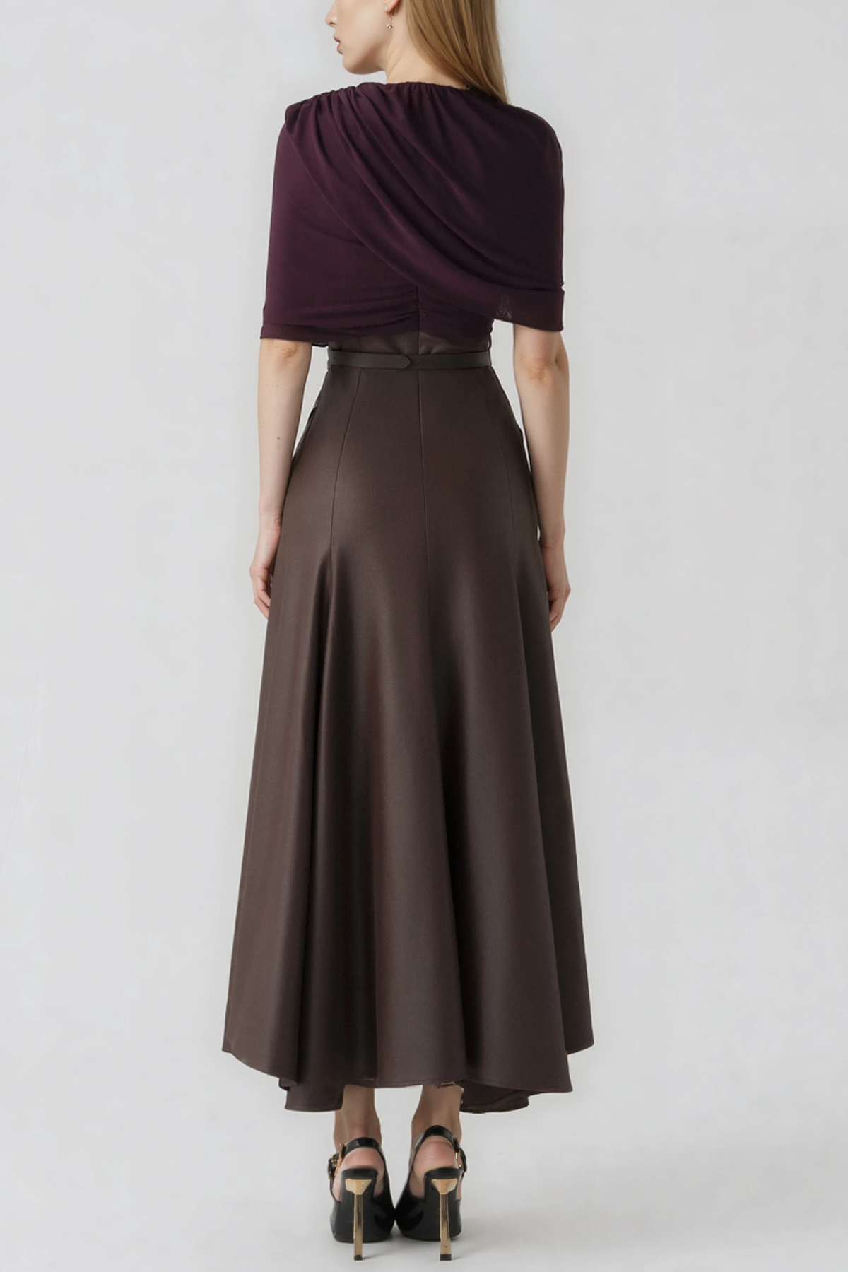 Herkus Mesh Shawl Leather Maxi Dress