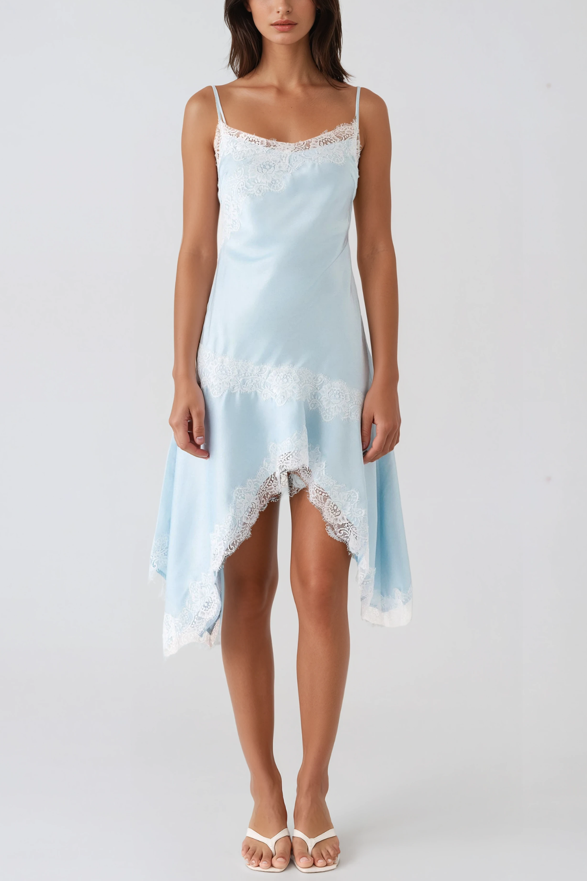 Henricus Spaghetti Satin Lace Mini Dress