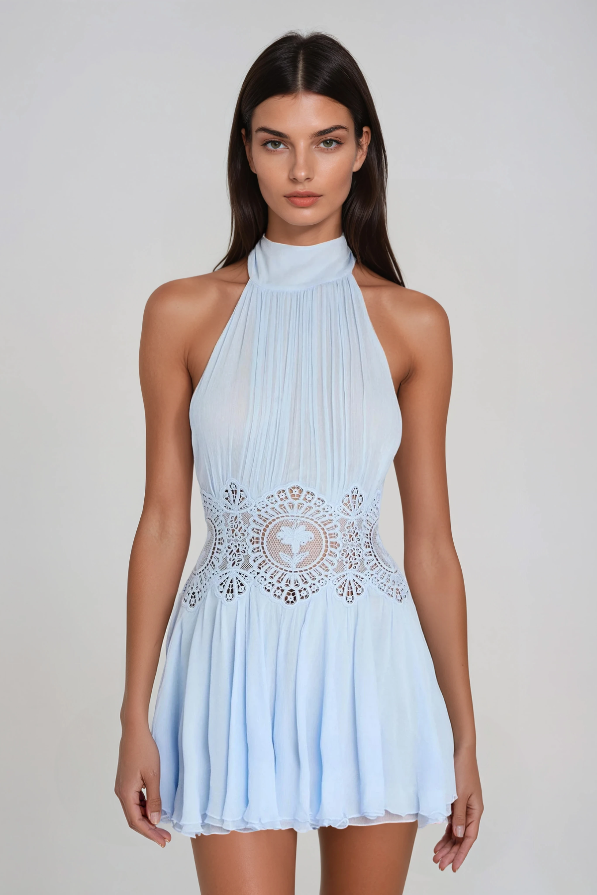 Hania Halter Neck Lace Mini Dress