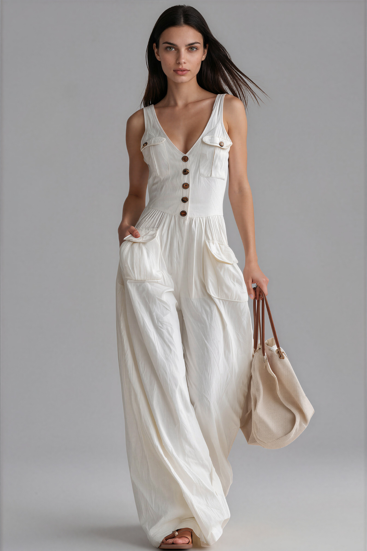 Rory Linen V neck Wide Leg Jumpsuit