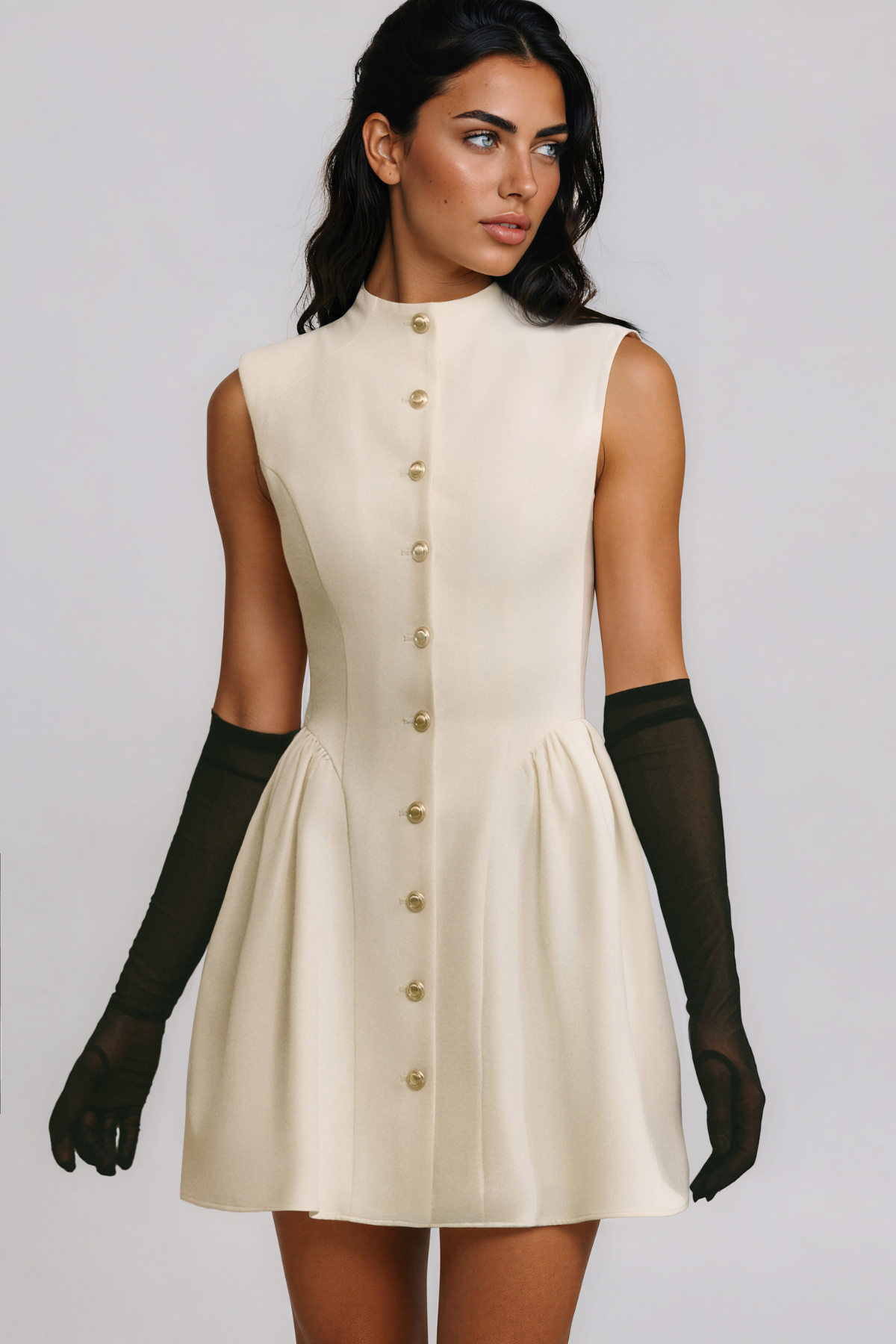 Jeanie Sleeveless Button Mini Dress