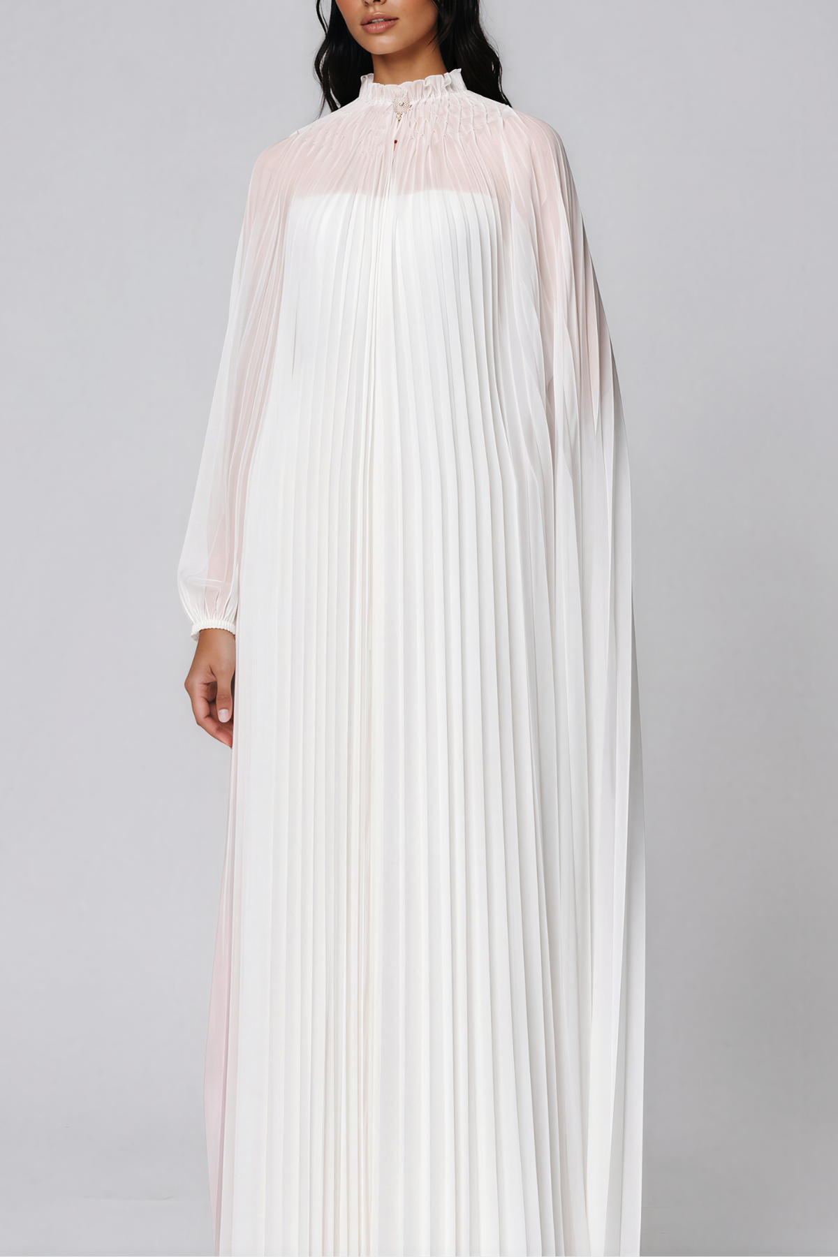 Kabir Cape Sleeve Ruch Maxi Dress