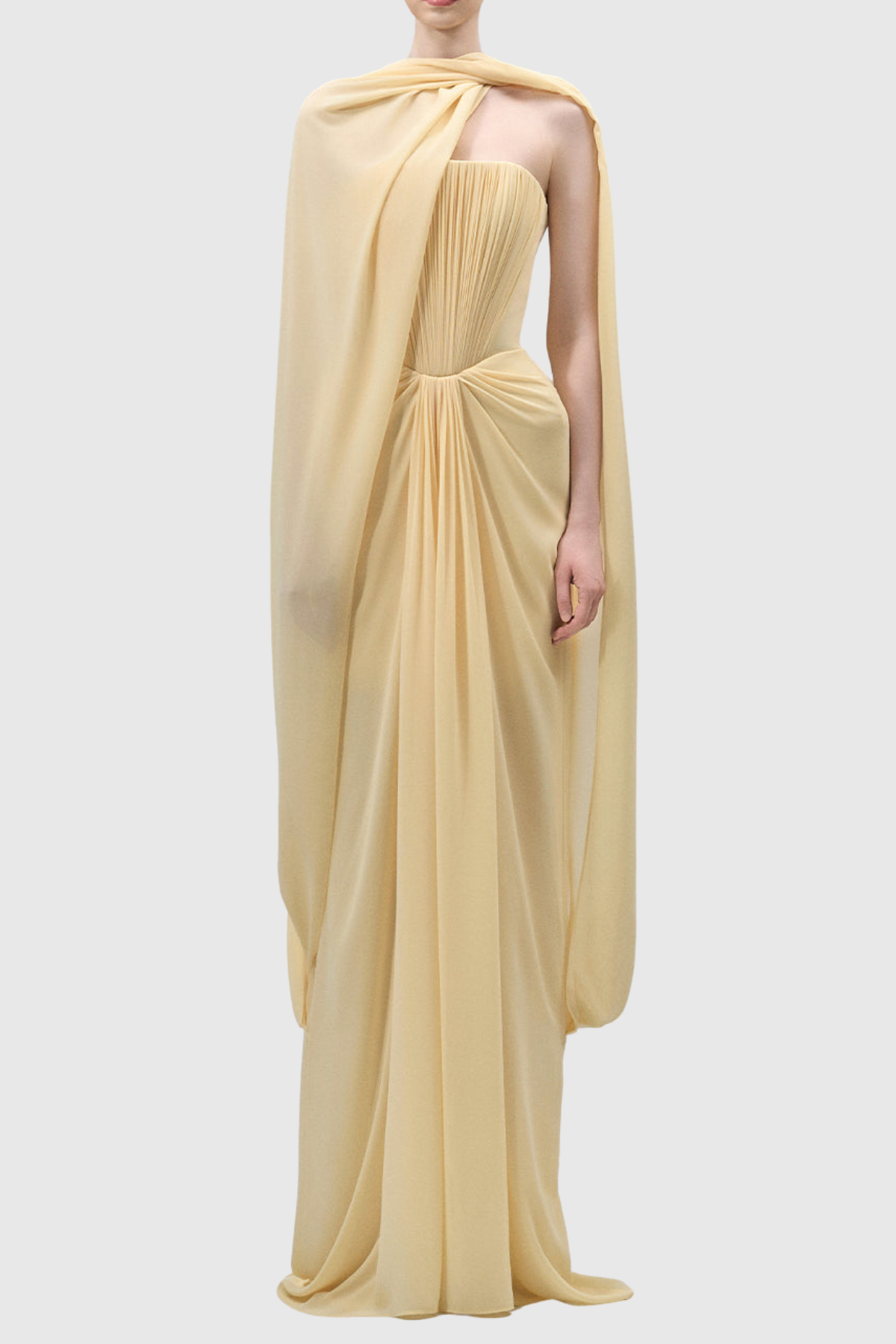 Giosetta Mesh Shawl Draped Maxi Dress In Yellow
