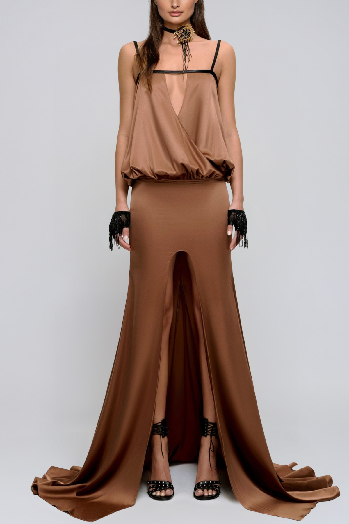 Kaylee Sleeveless Ruched Split High Low Dress