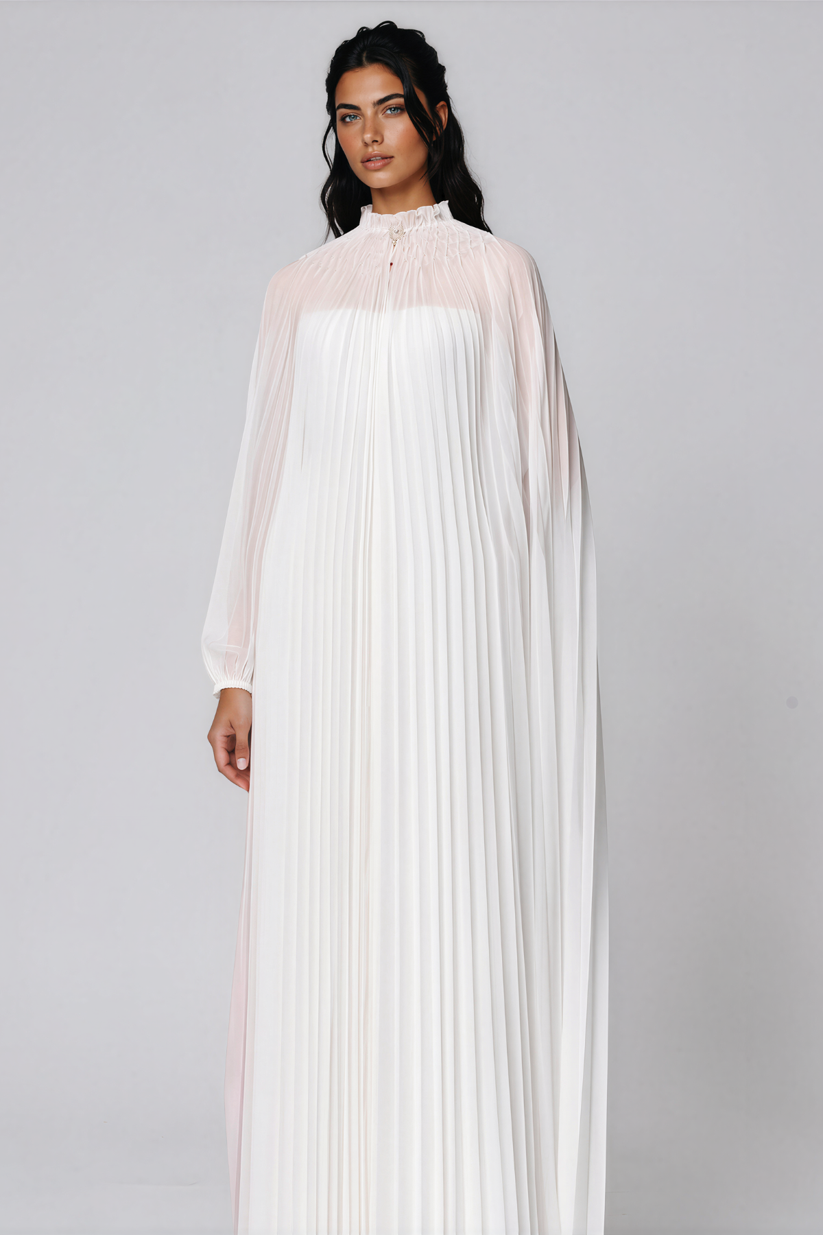 Kabir Cape Sleeve Ruch Maxi Dress