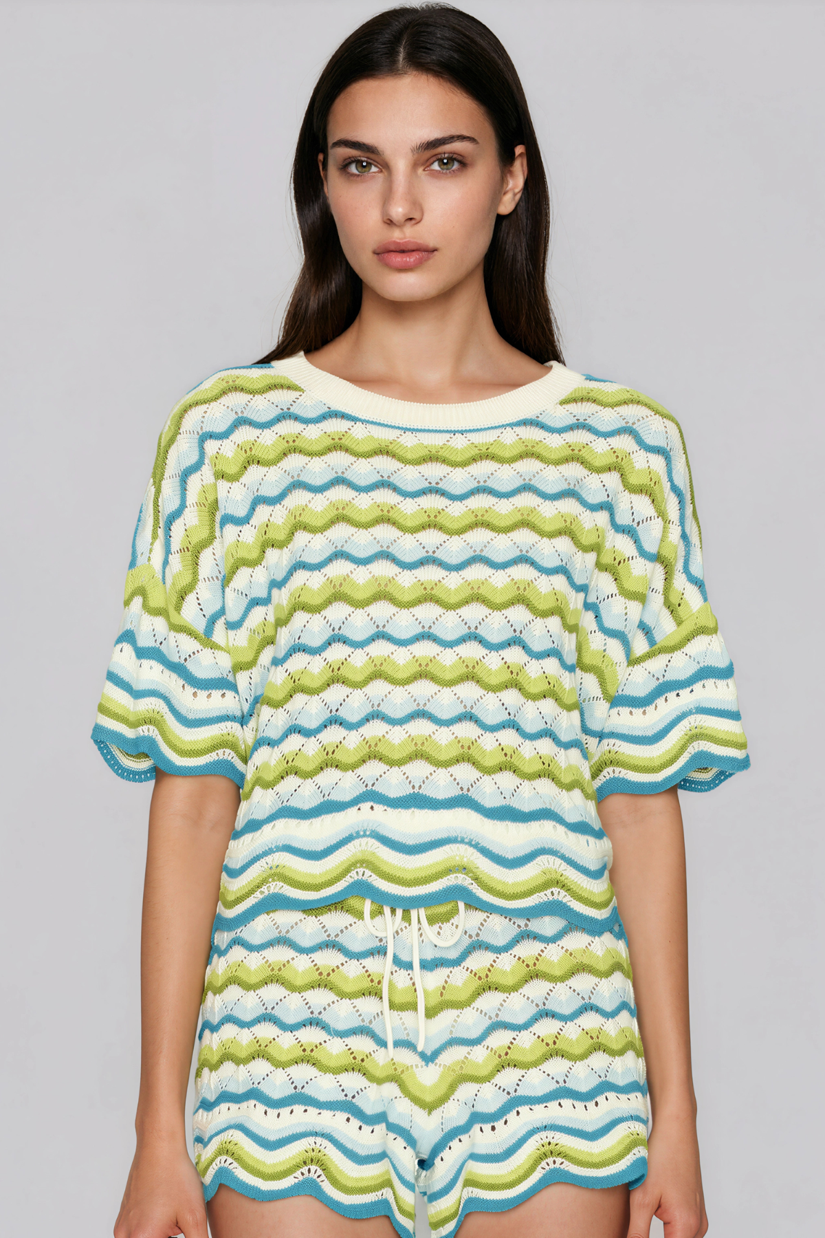 Henry Stripe Knit Shorts Set In Green