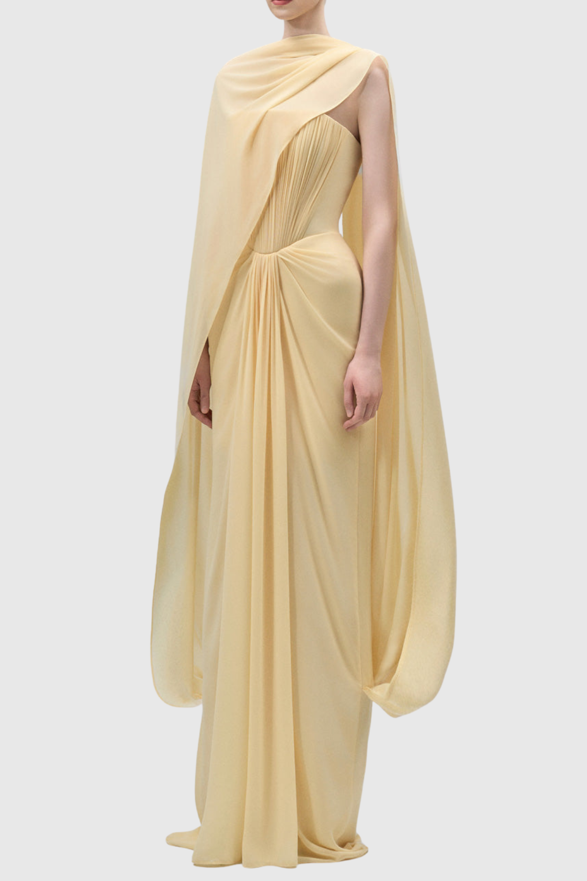 Giosetta Mesh Shawl Draped Maxi Dress In Yellow