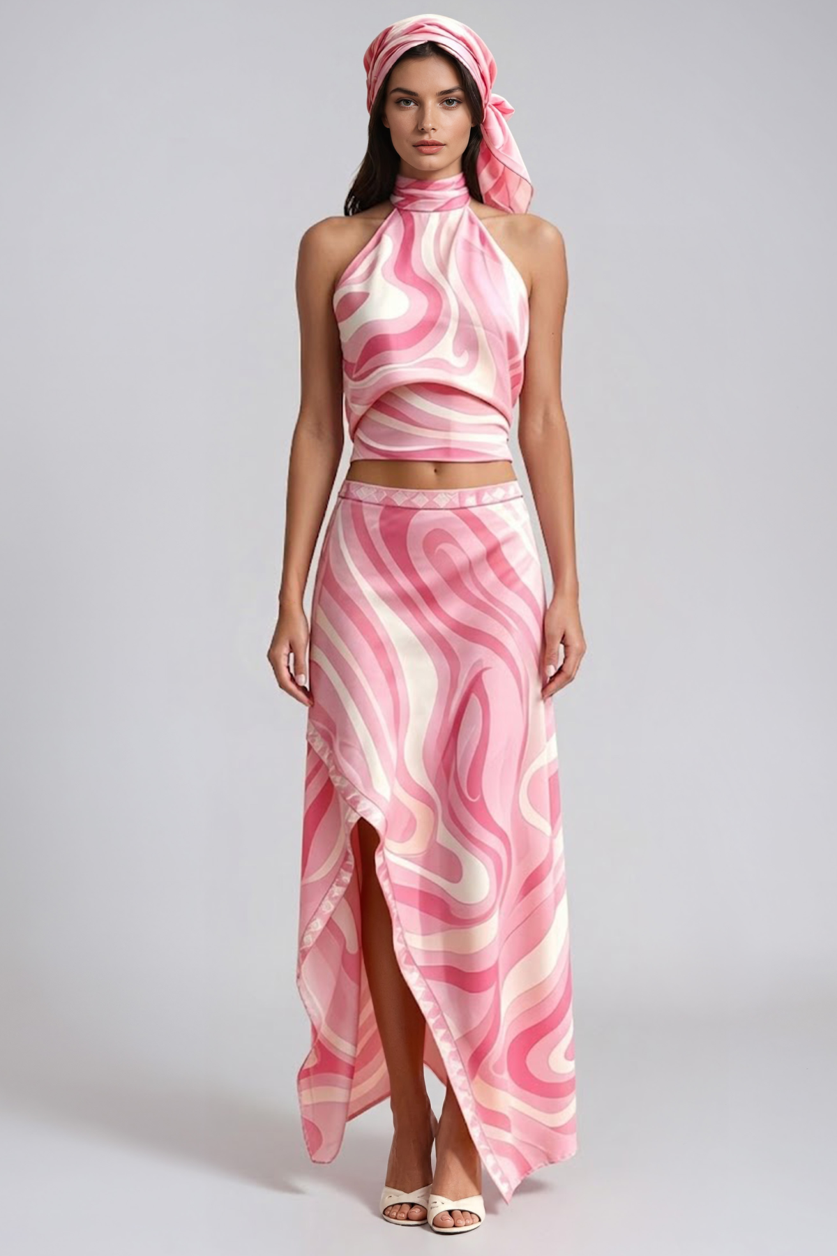 Hardmod Print Split There Piece Skirt Set