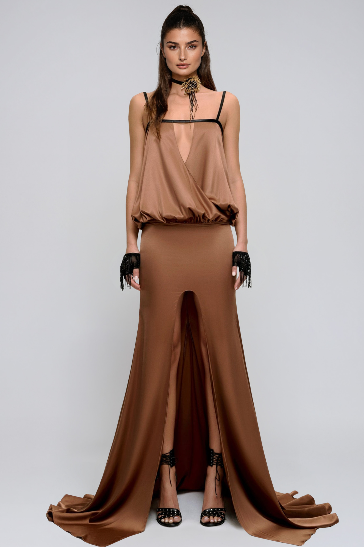 Kaylee Sleeveless Ruched Split High Low Dress