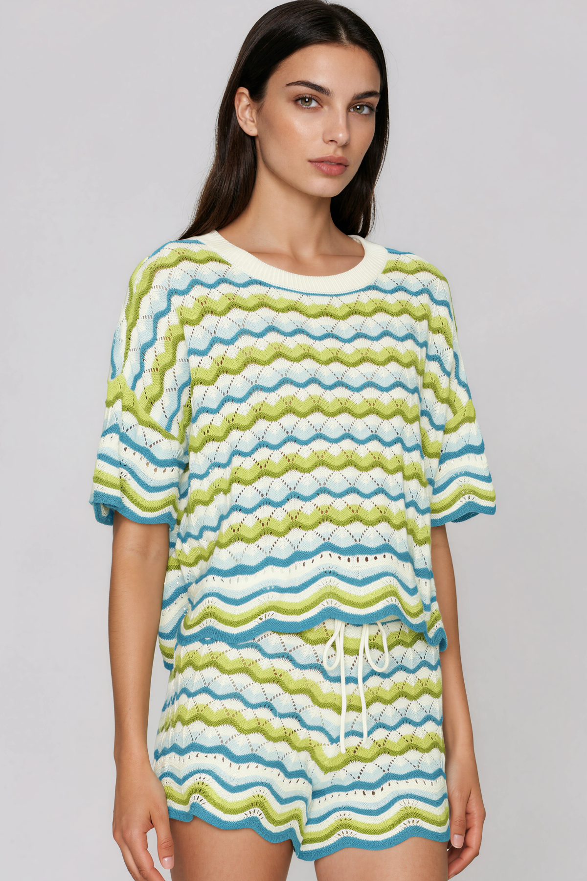 Henry Stripe Knit Shorts Set In Green
