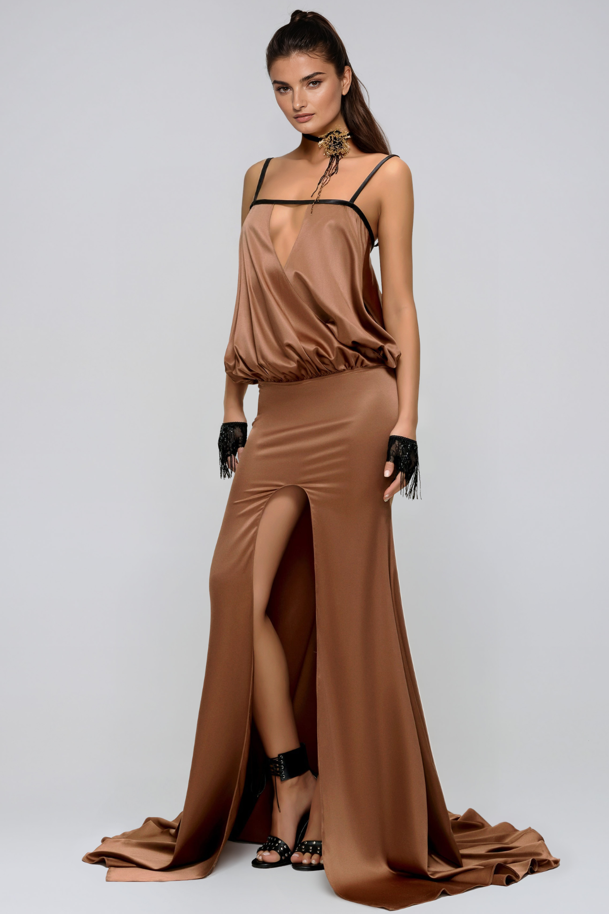 Kaylee Sleeveless Ruched Split High Low Dress