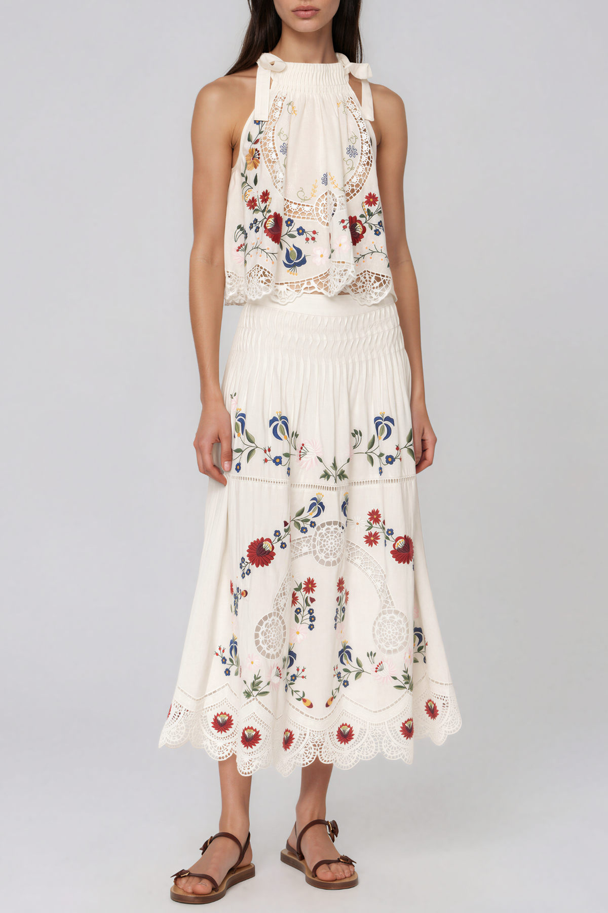 Lenia Halter Neck Floral Lace Skirt Set