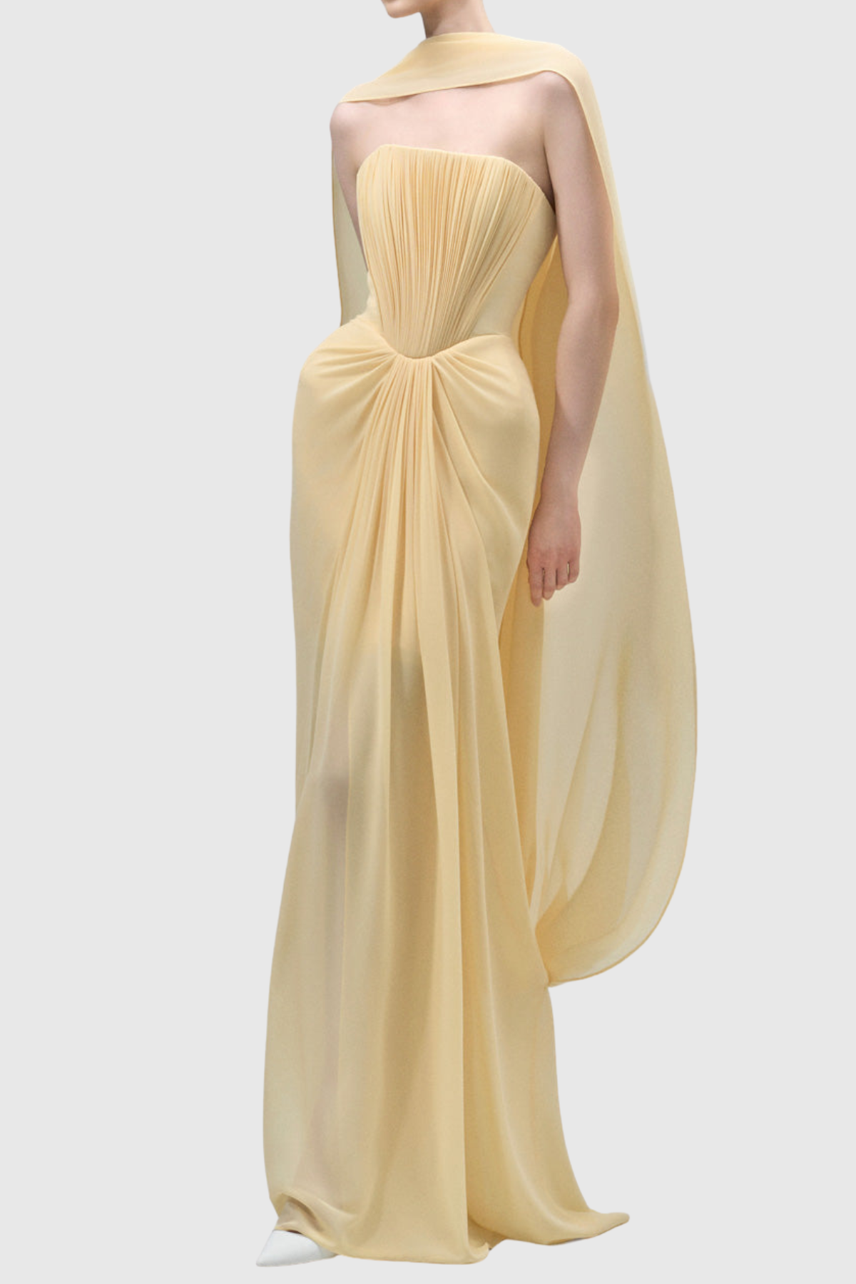Giosetta Mesh Shawl Draped Maxi Dress In Yellow