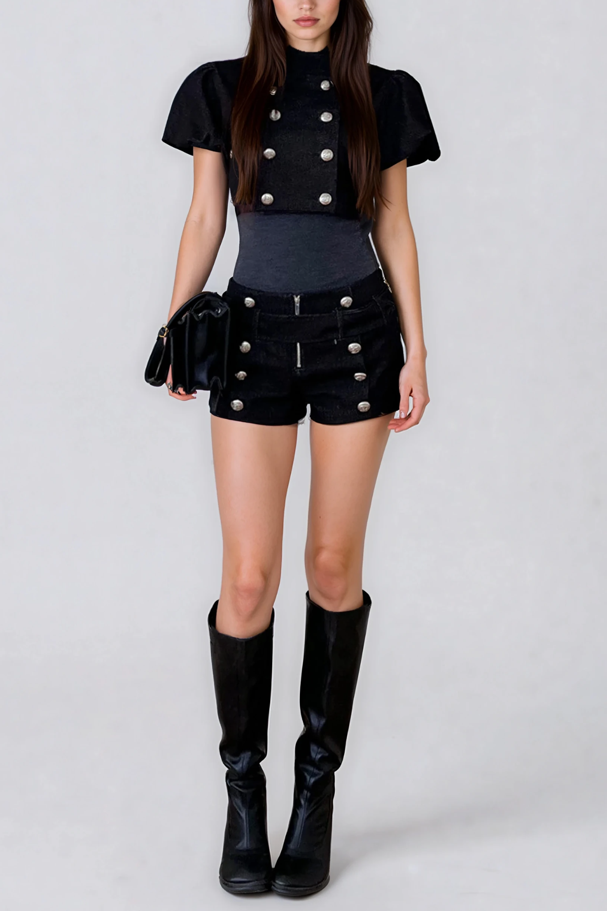 Herakleides Puff Sleeve Double Breasted Three Piece Shorts Set