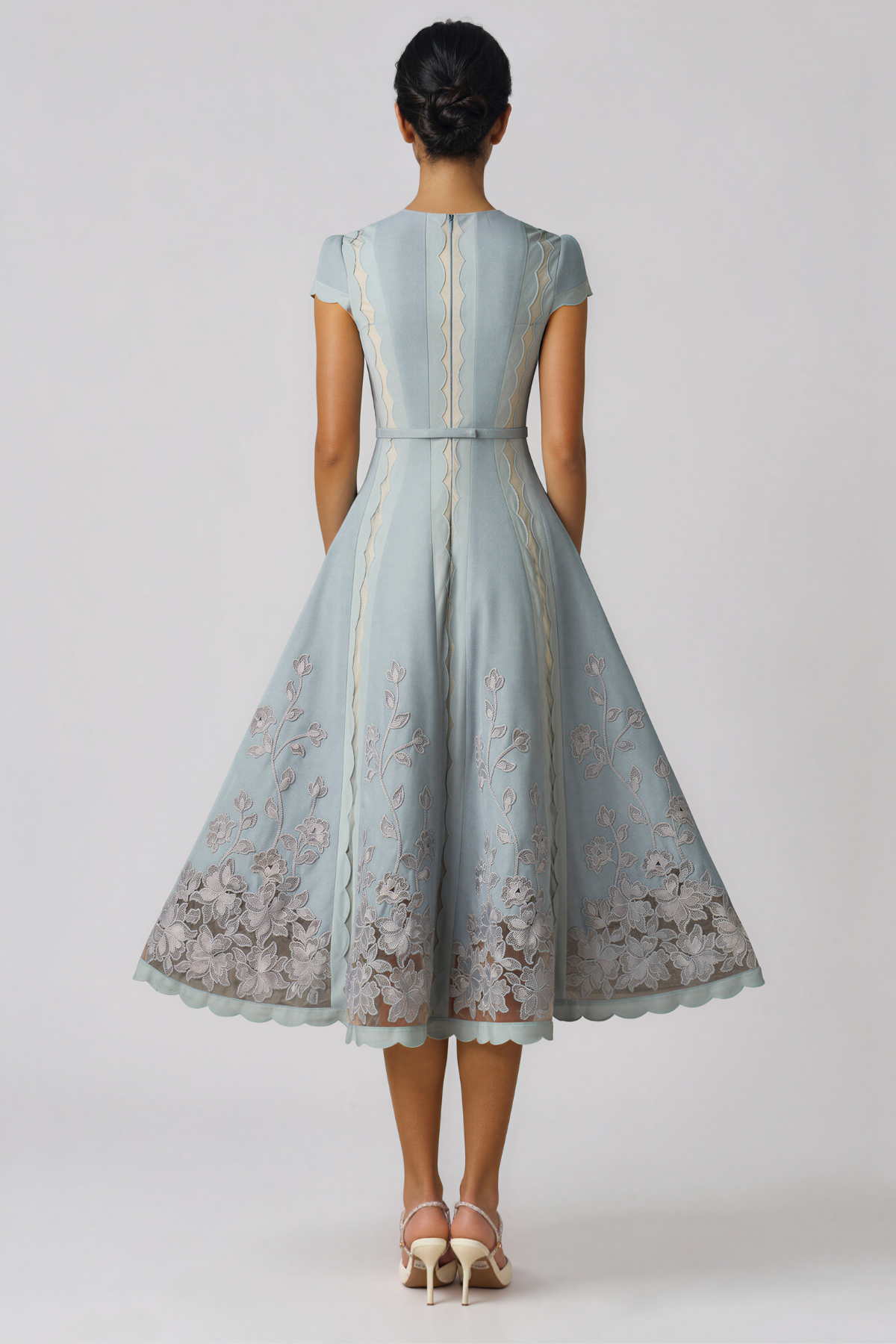 Kabira V Neck Floral Flared Midi Dress