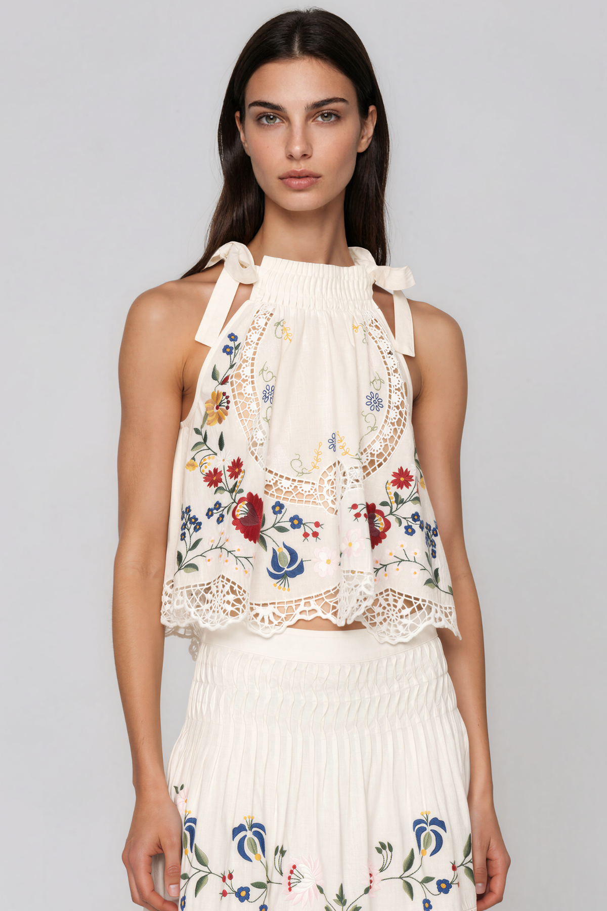 Lenia Halter Neck Floral Lace Skirt Set
