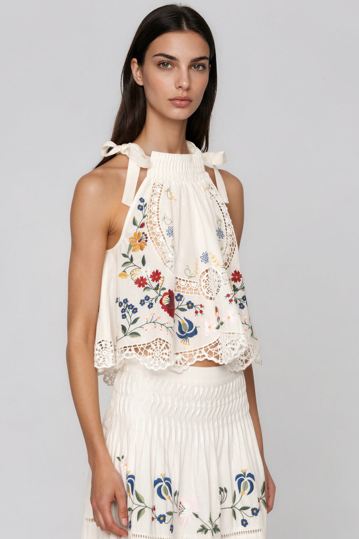 Lenia Halter Neck Floral Lace Skirt Set